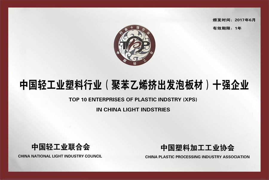 中國(guó)輕工業(yè)塑料行業(yè)十強(qiáng)企業(yè)